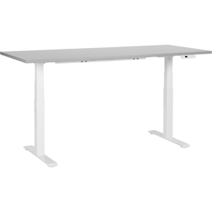 Beliani Electrically Adjustable Desk Grey Tabletop White Steel Frame 180 x 72 cm Sit and Stand Square Feet Modern Design  Material:Particle Board Size:72x63-128x180