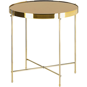 Beliani Side Table Golden Brown Tempered Glass Top Gold Metal Legs Round Glam Shiny Material:Iron Size:x44x40