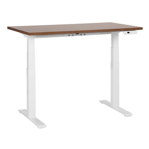 Beliani Electrically Adjustable Desk Dark Wood Tabletop White Steel Frame 120 x 72 cm Sit and Stand Square Feet Modern Design  Material:Particle Board Size:72x63-128x120