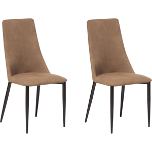 Beliani Set of 2 Dining Chairs Golden Brown Faux Leather Upholstered Seat High Back Material:Faux Leather Size:58x96x47