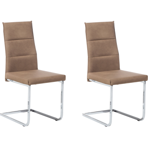 Beliani Set of 2 Dining Chairs Sand Beige Faux Leather Upholstered Cantilever Silver Legs Armless Modern Design Material:Faux Leather Size:57x97x44