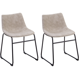 Beliani Set of 2 Dining Chairs Beige Fabric Upholstery Black Legs Rustic Retro Style Material:Polyester Size:44x74x45