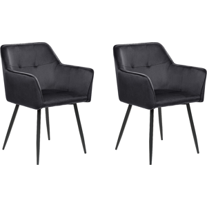 Beliani Set of 2 Dining Chairs Black Velvet Upholstered Seat with Armrests Black Metal Legs Material:Velvet Size:49x84x60