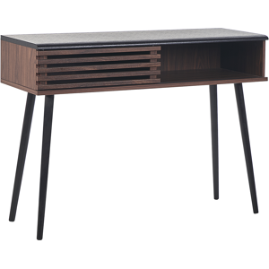 Beliani Console Table Dark Wood Finish 80 x 40 x 110 cm Rustic Sliding Door Cabinet Material:Particle Board Size:40x80x110