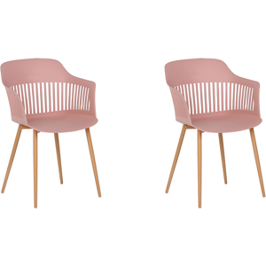 Beliani Set of 2 Dining Chairs Pink Synthetic Material Metal Legs Open Work Backrest Modern Living Room Material:Synthetic Material Size:54x81x57