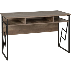 Beliani Home Office Desk Dark Wood Top Black Metal Frame 120 x 60 cm Storage Shelf Modern Industrial Design  Material:Chipboard Size:60x76x120