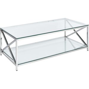 Beliani Coffee Table Transparent Glass Top Silver Stainless Steel Frame 40 x 60 cm Glam Modern Living Room Bedroom Hallway Material:Tempered Glass Size:x40x120