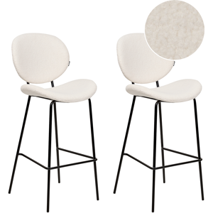 Beliani Set of 2 Bar Chairs White Armless Leg Caps Boucle Black Iron Legs Contemporary Retro Design Dining Room Seating Material:Boucle Size:48x116x52