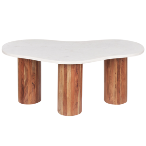Beliani Coffee Table White Marble Acacia Wood Legs 90 x 45 x 35 cm Oval Top Shape Living Room Modern Minimalist Material:Marble Size:x35x90