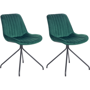 Beliani Green Velour Dining Chair Green Velour Set of 2 Upholstered Velour Dining Chairs Dining Room Chair Indoor Dining Chair with Steel Legs Decor Material:Velvet Size:62x83x47