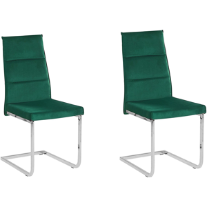 Beliani Set of 2 Dining Chairs Green Velvet Upholstered Cantilever Silver Legs Armless Modern Design Material:Velvet Size:57x96x44