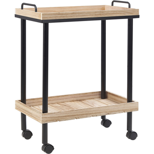 Beliani Kitchen Trolley Black Metal Light Wood 69 cm with Tray Top Shelf and Castors Industrial Rustic Modern Material:Metal Size:32x69x51