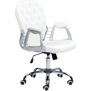 Beliani Office Chair White Faux Leather Gas Lift Height Adjustable Button with Tufted Backrest and Full Swivel Material:Faux Leather Size:60x98-108x60