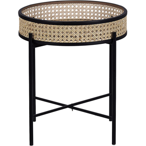 Beliani Side Table Black Metal Folding Legs Light Rattan Detachable Top Round Boho Material:Metal Size:x43x36