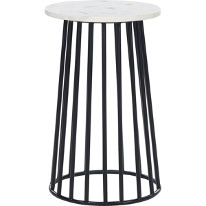 Beliani Side Table White Marble Top Black Metal Frame 36 x 36 cm Round Glam Modern Living Room Bedroom Material:Marble Size:x58x36