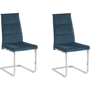 Beliani Set of 2 Dining Chairs Blue Velvet Upholstered Cantilever Silver Legs Armless Modern Design Material:Velvet Size:57x96x44