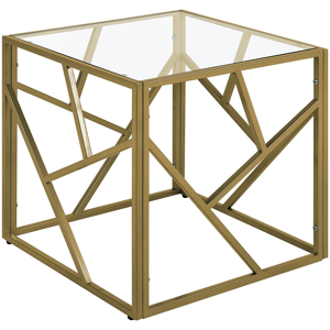 Beliani Side Table Transparent Glass Top Golden Metal Frame Cube 50 x 50 cm Glam Modern Material:Glass Size:x50x50