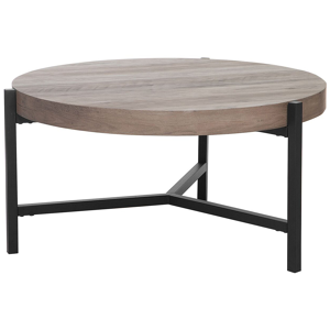 Beliani Coffee Table Taupe Wood Top Black Metal Legs 70 cm Round Modern Industrial Living Room Material:MDF Size:x42x70