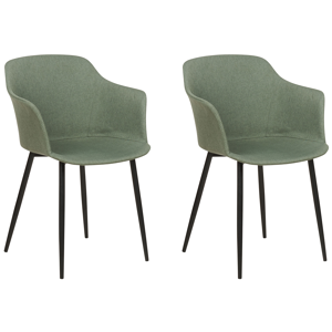 Beliani Set of 2 Dining Chairs Dark Green Fabric Upholstered Black Legs Retro Style Living Space Furniture Material:Polyester Size:45x82x59