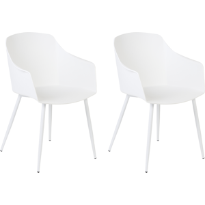 Beliani Set of 2 Dining Chairs Plastic White Minimalist Design Armrests Living Room Kitchen Furniture Material:Synthetic Material Size:51x83x57