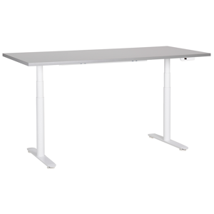 Beliani Electrically Adjustable Desk Grey Tabletop White Steel Frame 180 x 72 cm Sit and Stand Round Feet Modern Design  Material:Particle Board Size:72x67-132x180
