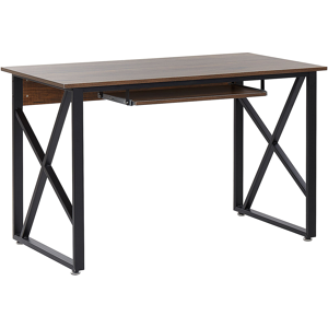 Beliani Home Desk Dark Wood Top Black Metal Steel Frame with Keyboard Tray 120 x 60 cm Industrial Material:Particle Board Size:60x74x120