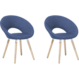 Beliani Set of 2 Dining Chairs Blue Fabric Upholstery Light Wood Legs Modern Eclectic Style Material:Polyester Size:45x80x66