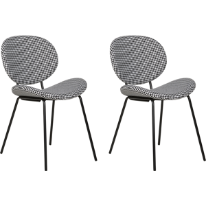 Beliani Set of 2 Dining Chairs Black and White Fabric Houndstooth Leg Caps Black Iron Legs Contemporary Retro Design Dining Room Seating Material:Polyester Size:52x80x50