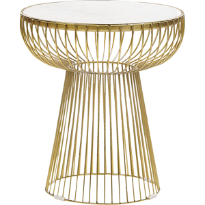 Beliani Side Table White Marble Top Gold Metal Frame 41 x 41 cm Round Glam Modern Living Room Bedroom Material:Marble Size:x48x42