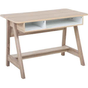 Beliani Desk Light Wood 110 x 60 cm 2 Shelves Footrest Scandinavian Material:MDF Size:60x75x110