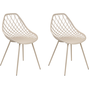 Beliani Set of 2 Dining Chairs Beige Synthetic Seat Metal Legs Net Design Backrest Modern Scandinavian Material:Synthetic Material Size:52x86x46