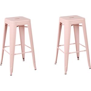 Beliani Set of 2 Bar Stools Baby Pink Steel 76 cm Stackable Counter Height Industrial Material:Steel Size:44x76x44