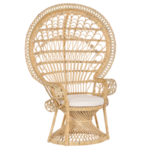 Beliani Peacock Chair Beige Rattan 150 x 68 cm Wicker Indoor Outdoor Seat Pillow High Back Material:Rattan Size:50x150x120