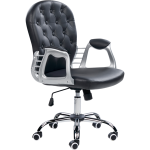 Beliani Office Chair Black Faux Leather Gas Lift Height Adjustable Button with Tufted Backrest and Full Swivel Material:Faux Leather Size:60x98-108x60