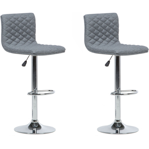 Beliani Set of 2 Bar Stools Grey Fabric Seat Quilted Gas Lift Height Adjustable Swivel with Footrest Material:Polyester Size:38x110x38