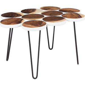 Beliani Side Table Solid Wood Black Metal Hairpin Legs Rustic Industrial Living Room Material:Suar Wood Size:x40x55