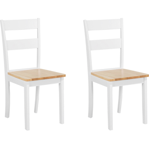 Beliani Set of 2 Dining Chairs White and Light Rubberwood Slat Back Cottage Style Material:Rubberwood Size:43x89x45