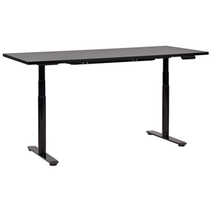 Beliani Electrically Adjustable Desk Black Tabletop Black Steel Frame 180 x 72 cm Sit and Stand Round Feet Modern Design  Material:Particle Board Size:72x67-132x180
