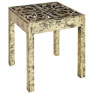 Beliani Side Table Gold Black with Carved Pattern Square Mango Wood Living Room Hallway Rustic Oriental  Material:Mango Wood Size:x40x40