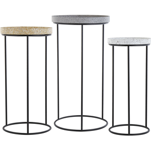 Beliani Set of 3 Side Tables Black Metal Frame Openwork Base Marble Effect Grey Beige White Top Material:Iron Size:xx