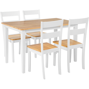 Beliani Dining Set White Solid Wood Light Wood Top 4 Seater 114 x 68 cm Modern Scandinavian Material:Rubberwood Size:xx