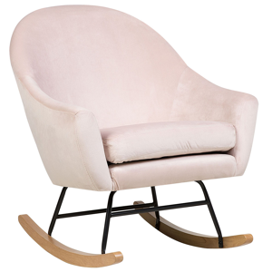 Beliani Rocking Chair Pink Velvet Light Wood Base Nursery Glam Modern Style Material:Velvet Size:91x90x74