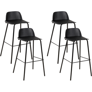 Beliani Set of 4 Bar Stools Black Plastic Seat Metal Legs 90 cm Synthetic Counter Kitchen Chair Modern Material:Synthetic Material Size:35x90x48