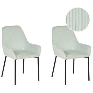 Beliani Set of 2 Dining Room Chairs Mint Green Corduroy Fabric Upholstered Seat Black Metal Legs Modern Style Material:Corduroy Size:59x89x56
