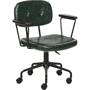 Beliani Office Chair Dark Green Faux Leather Swivel Adjustable Height with Armrests Home Office Study Traditional Material:Faux Leather Size:62x77-87x62