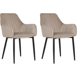 Beliani Set of 2 Dining Chairs Taupe Beige Velvet Armrests Black Metal Legs Retro Glam Material:Velvet Size:61x84x60