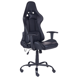 Beliani Gaming Chair Black Faux Leather Swivel Adjustable Height Gas Lift with LED Lights Modern Office  Material:Faux Leather Size:63x122-132x63