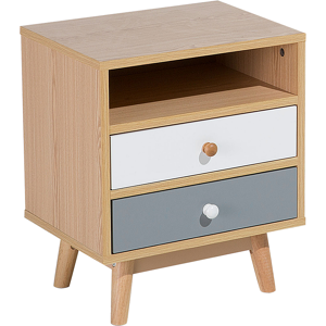 Beliani Bedside Table Light Wood 2 Storage Drawers Shelf Modern Scandinavian Side Table Material:Chipboard Size:30x48x40