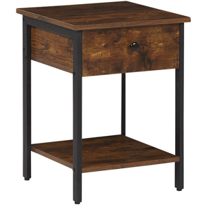 Beliani Side End Table Dark Wood Metal Black Frame 1 Drawer Shelf Living Room Furniture Material:Chipboard Size:31x55x40