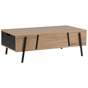 Beliani Coffee Table Light Wood Chipboard Lift Top Storage Black Metal Legs Material:Chipboard Size:x37x59